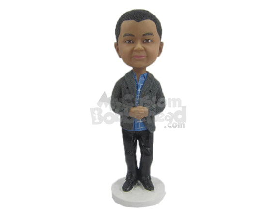 Custom Bobblehead Dapper Gentleman In Trendy Sweater With Hands Joined - Leisure & Casual Casual Males Personalized Bobblehead & Cake Topper Custom Bobblehead Dapper Gentleman In Trendy Sweater With Hands Joined - Leisure & Casual Casual Males Personalized Bobblehead & Cake Topper